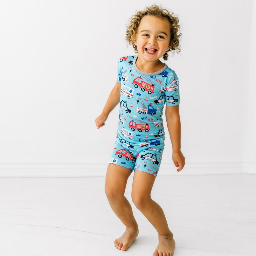 NIB Little Sleepies To The Rescue Two-Piece Short Sleeve & Shorts Pajama Set